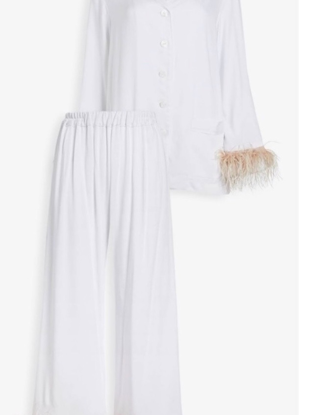 Sleeper White Pajama Set with Feather Cuff Detail, Needs pressed: new